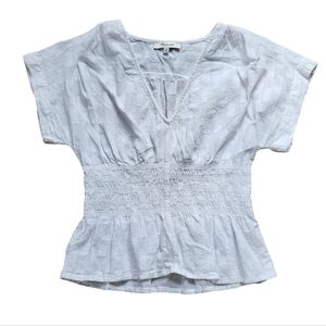 Madewell Women's V.Neck Smocked Waistline Short Sleeve Shirt
